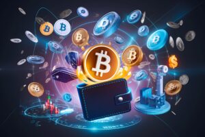 Digital wallet and blockchain graphic illustrating why private keys matter for crypto security