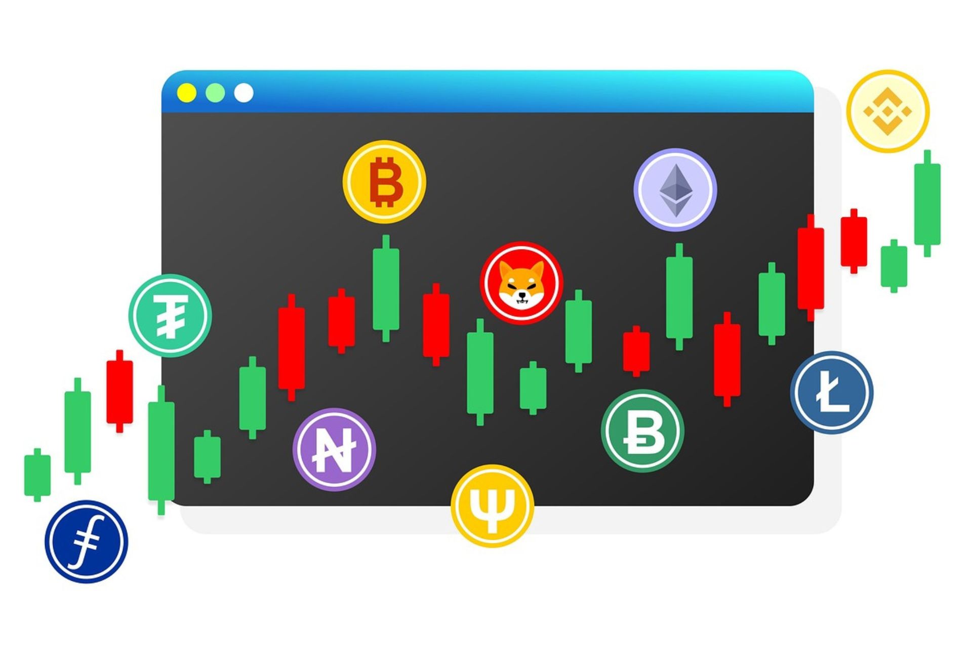 Illustration of crypto tokens and blockchain network explaining what is tokenomics