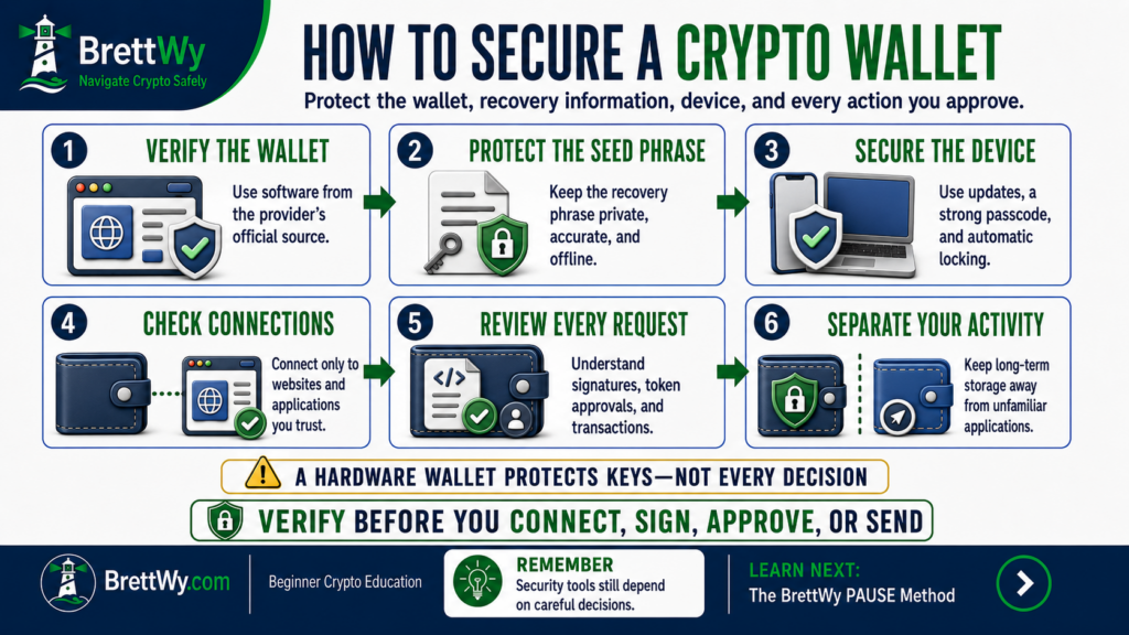 Steps to secure a crypto wallet and protect its seed phrase and private keys