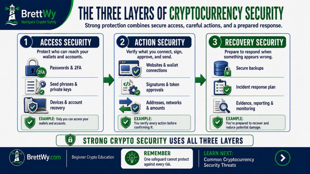 Three layers of cryptocurrency security: device, account, and wallet protection