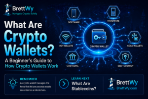 Crypto wallets explained for beginners, including software, hardware, hot, cold, custodial, and self-custody wallets.