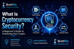 Cryptocurrency security guide showing seed phrase, wallet, account, and transaction protection for beginners