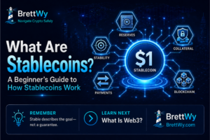 Featured graphic explaining stablecoins, including reserves, collateral, blockchain payments, and price stability mechanisms